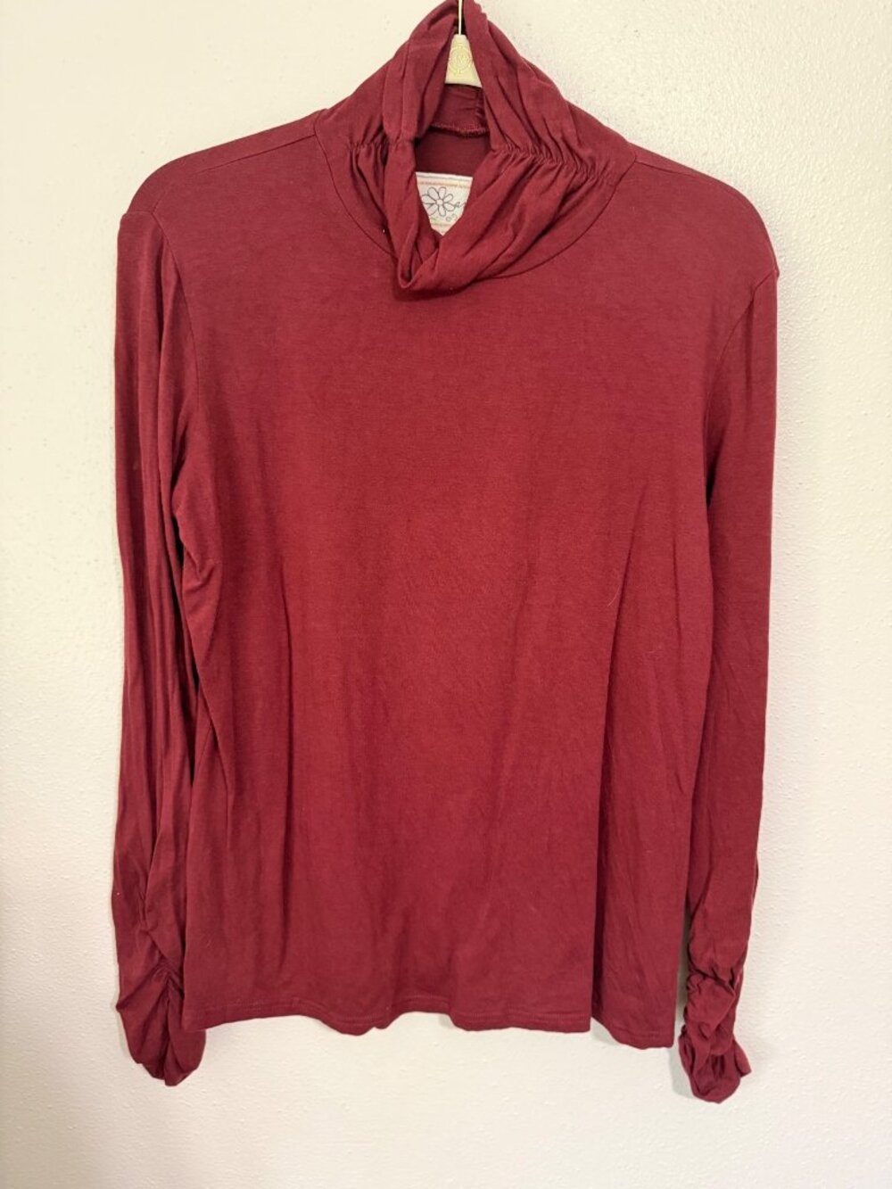 Aventura Top Organic Bamboo Cotton Burgandy Cowl Neck Womans XL